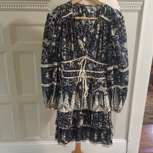 Ulla Johnson Black and White Bishop Sleeve Mini Dress